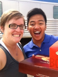 Jake delivering donuts at Saskatoon train station :)